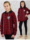 Рубашка в клетку для девочки с капюшоном